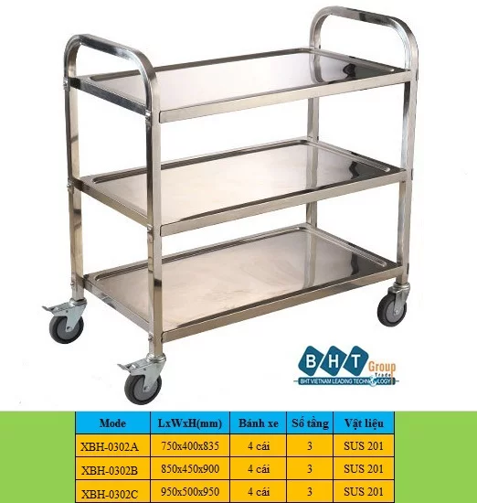 Xe đẩy hàng inox 3 tầng XBH-0302 3 Xe đẩy Inox 3 Tầng-201