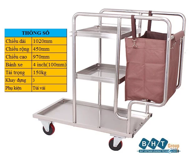 Xe đẩy dọn vệ sinh inox XBH-0325 2 Xe đẩy đồ Khách Sạn T-15